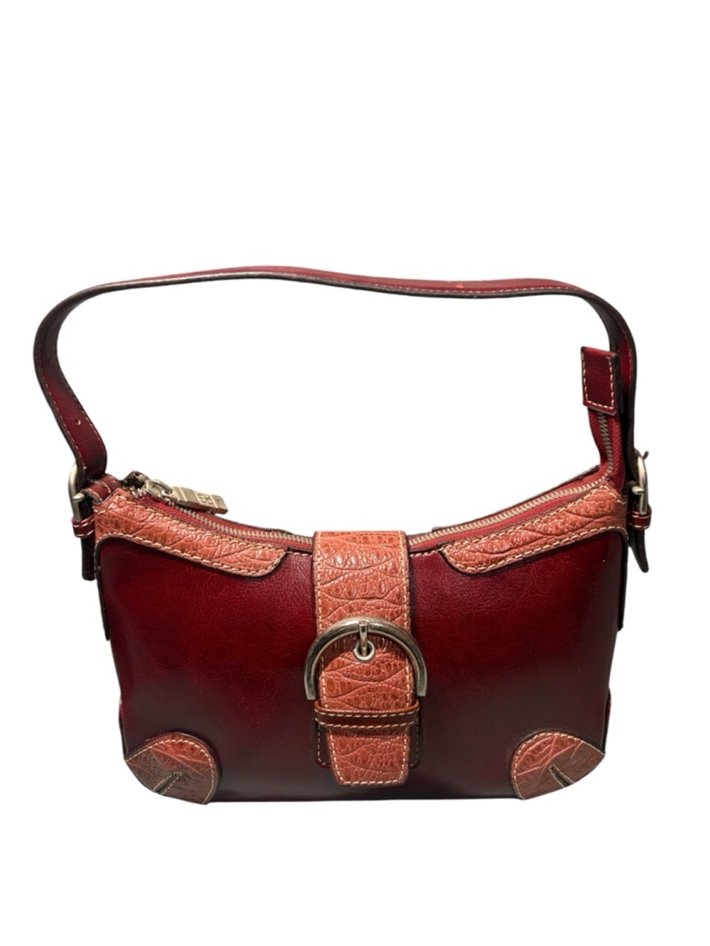 Belle Rose Vintage Cherry Red Shoulder Bag Faux Croc Accents Paisley
